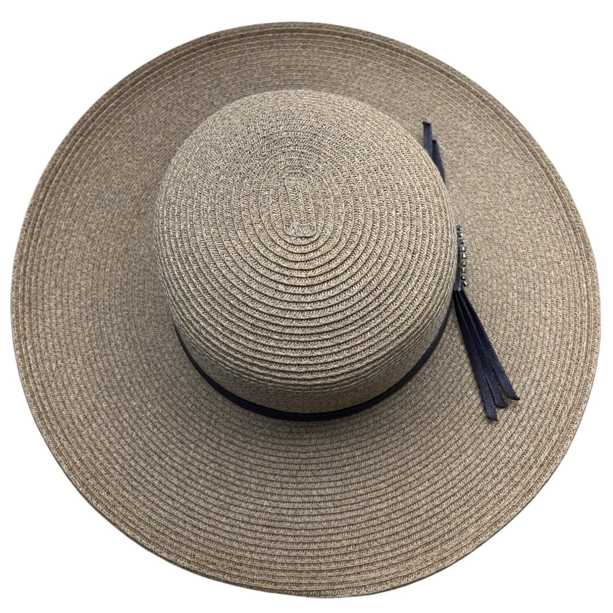 Cappelli Brown Wide Brim Straw Hat With Leaf Accent & Ribbon Band