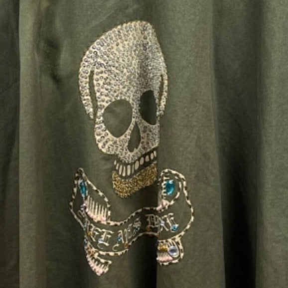 Free for Bumanity Olive Green Rhinestone Skull Embellished Skirt Size M- NEW