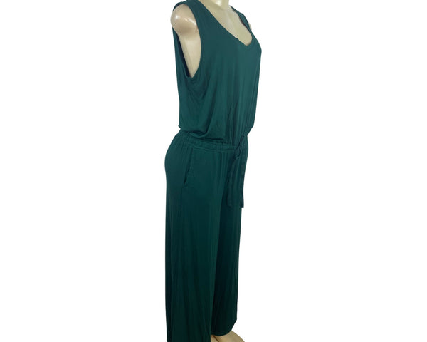 Essentials Women’s Sleeveless Teal Green Jumpsuit W/ Tie Waist Sz L - New
