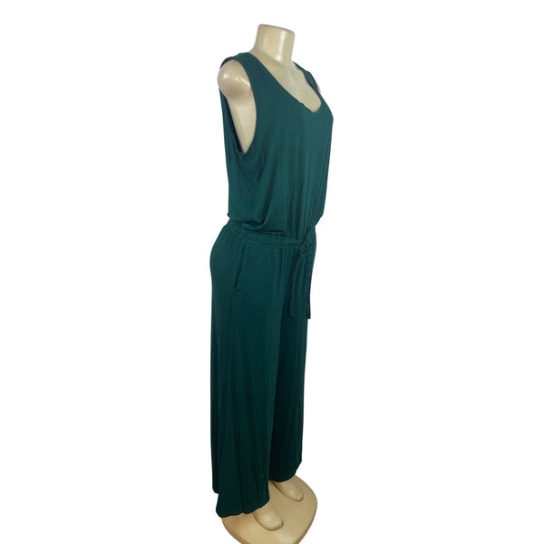 Essentials Women’s Sleeveless Teal Green Jumpsuit W/ Tie Waist Sz L - New