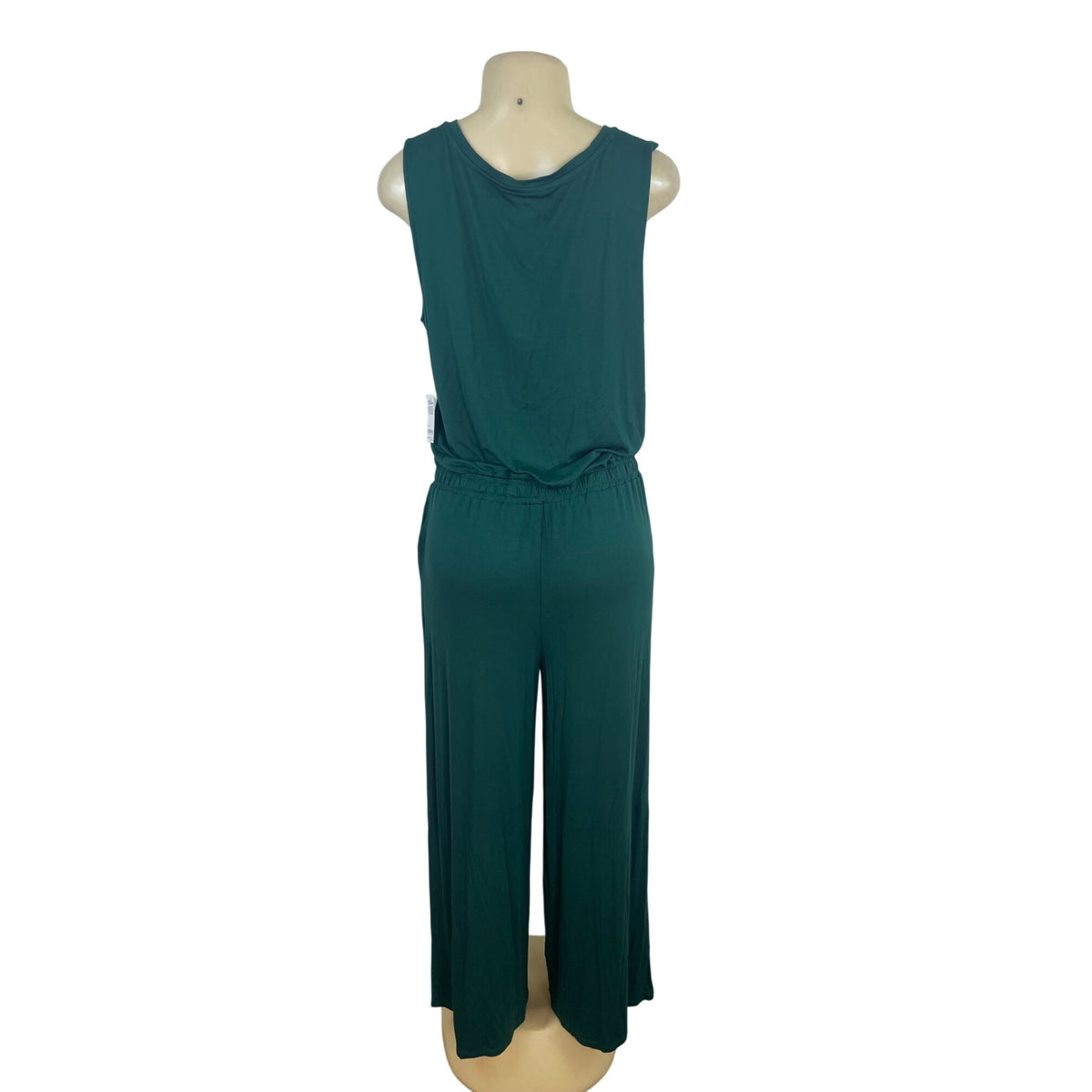 Essentials Women’s Sleeveless Teal Green Jumpsuit W/ Tie Waist Sz L - New