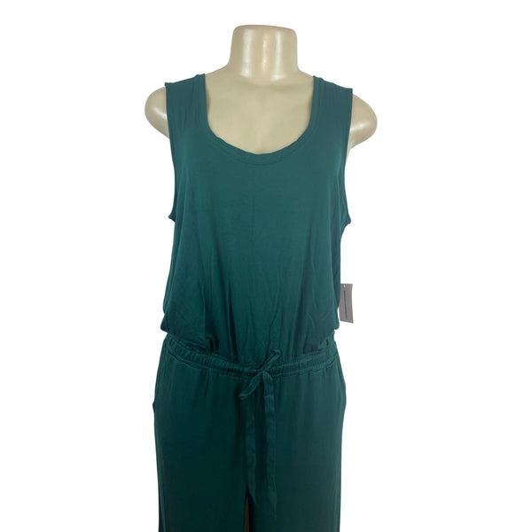 Essentials Women’s Sleeveless Teal Green Jumpsuit W/ Tie Waist Sz L - New