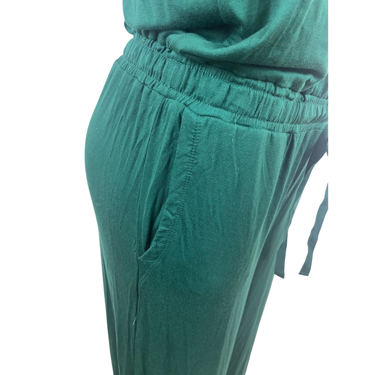 Essentials Women’s Sleeveless Teal Green Jumpsuit W/ Tie Waist Sz L - New