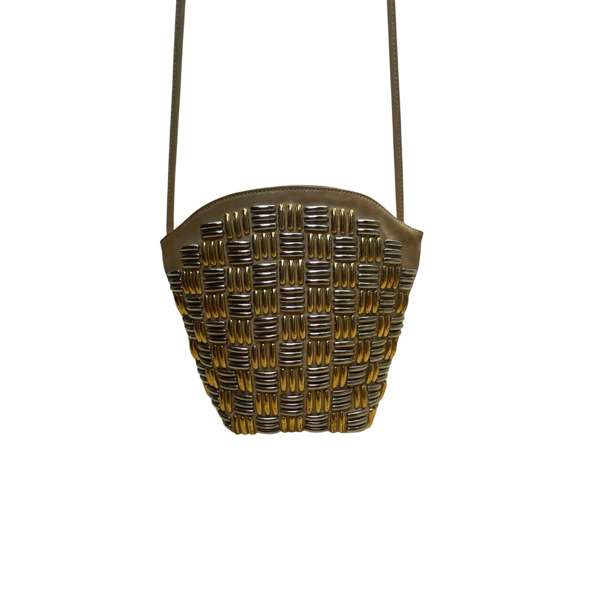 Vintage Jenny Tee Women’s Gold & Brown Metallic Textured USA-Made Shoulder Bag