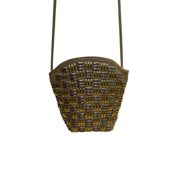 Vintage Jenny Tee Women’s Gold & Brown Metallic Textured USA-Made Shoulder Bag