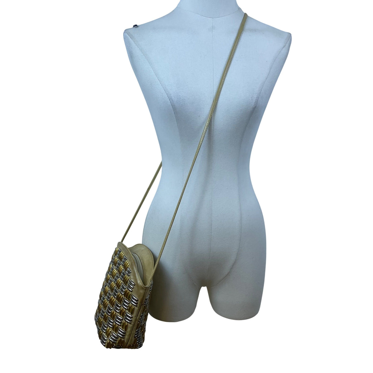 Vintage Jenny Tee Women’s Gold & Brown Metallic Textured USA-Made Shoulder Bag