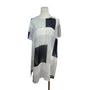 Vince Camuto Geometric Print Sheer Tunic Top White Black Short Sleeve Size L- New
