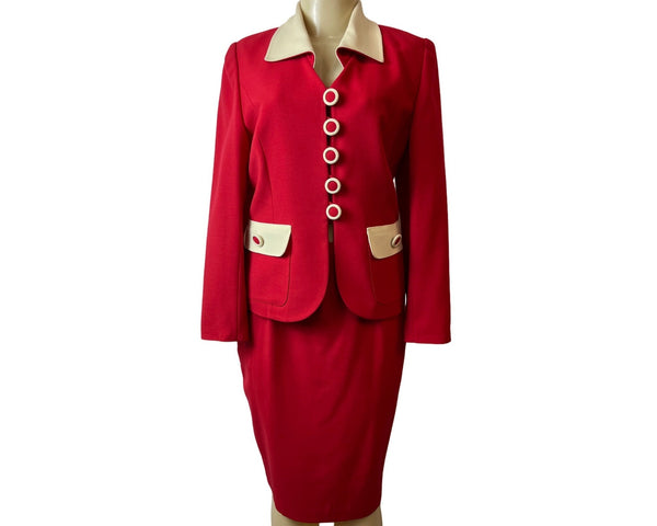 Vintage Nausikaa Paris Wool Red Blazer Skirt Women's Office Set Sz 40 (US 9)