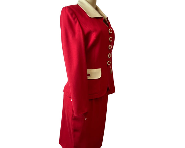 Vintage Nausikaa Paris Wool Red Blazer Skirt Women's Office Set Sz 40 (US 9)