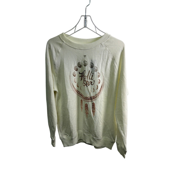 Hollister Womens Ivory Cotton Blend Crewneck Sweatshirt Feather Moon Graphic XS Hollister Womens Ivory Cotton Blend Crewneck Sweatshirt Feather Moon Graphic XS