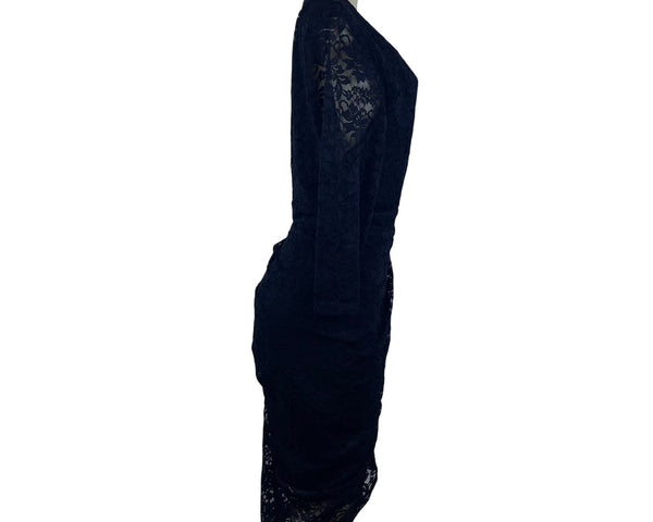 City Chic Womens Black Lace Ruched Midi Dress Zipper Detail Formal Size S/16