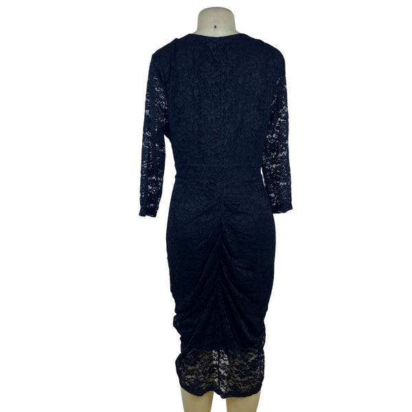City Chic Womens Black Lace Ruched Midi Dress Zipper Detail Formal Size S/16