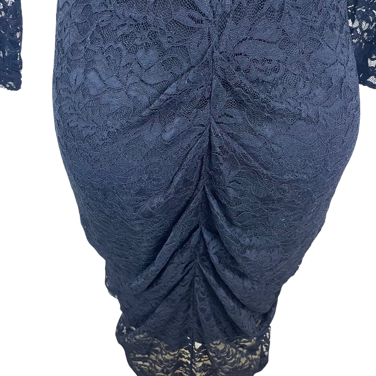 City Chic Womens Black Lace Ruched Midi Dress Zipper Detail Formal Size S/16