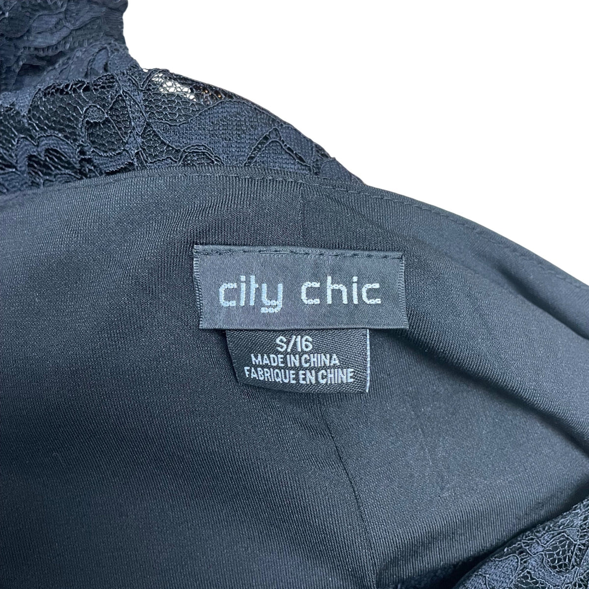 City Chic Womens Black Lace Ruched Midi Dress Zipper Detail Formal Size S/16