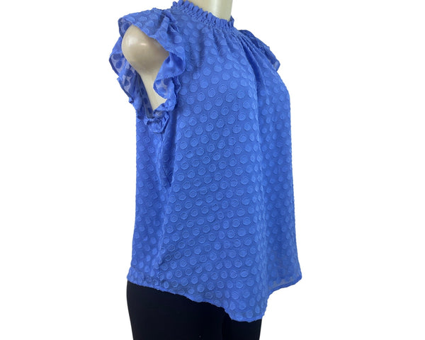 Loft Womens Blue Swiss Dot Textured Sleeveless Ruffled Blouse Sz SP - NEW