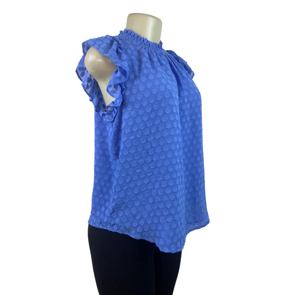 Loft Womens Blue Swiss Dot Textured Sleeveless Ruffled Blouse Sz SP - NEW