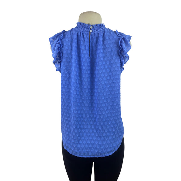Loft Womens Blue Swiss Dot Textured Sleeveless Ruffled Blouse Sz SP - NEW