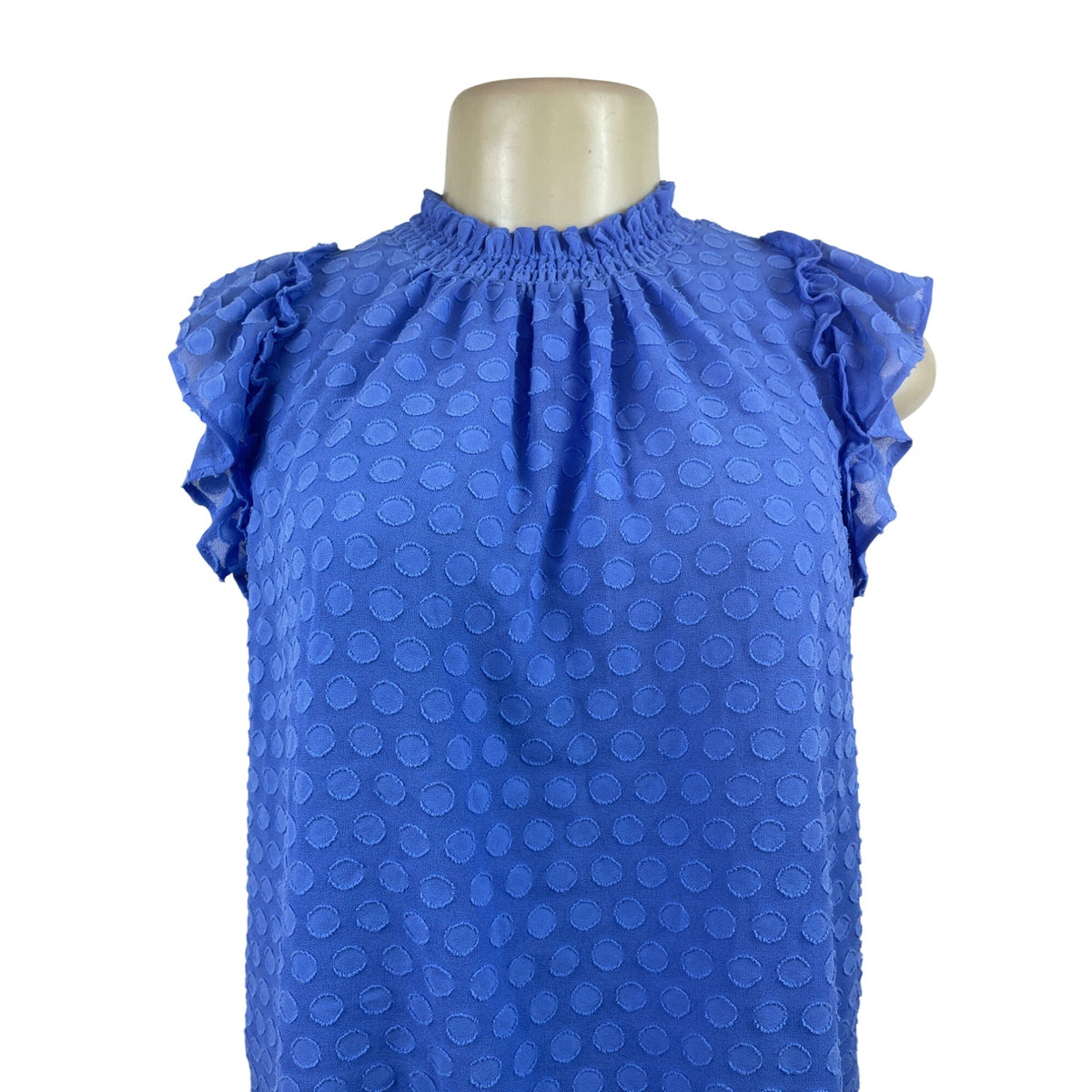 Loft Womens Blue Swiss Dot Textured Sleeveless Ruffled Blouse Sz SP - NEW