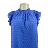 Loft Womens Blue Swiss Dot Textured Sleeveless Ruffled Blouse Sz SP - NEW