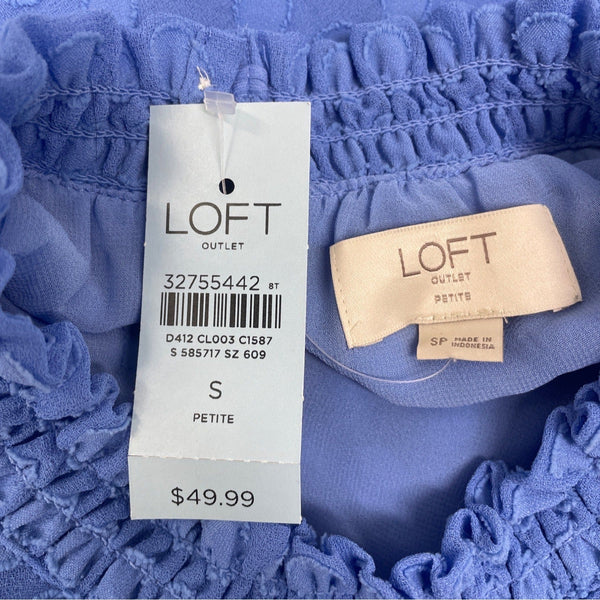 Loft Womens Blue Swiss Dot Textured Sleeveless Ruffled Blouse Sz SP - NEW