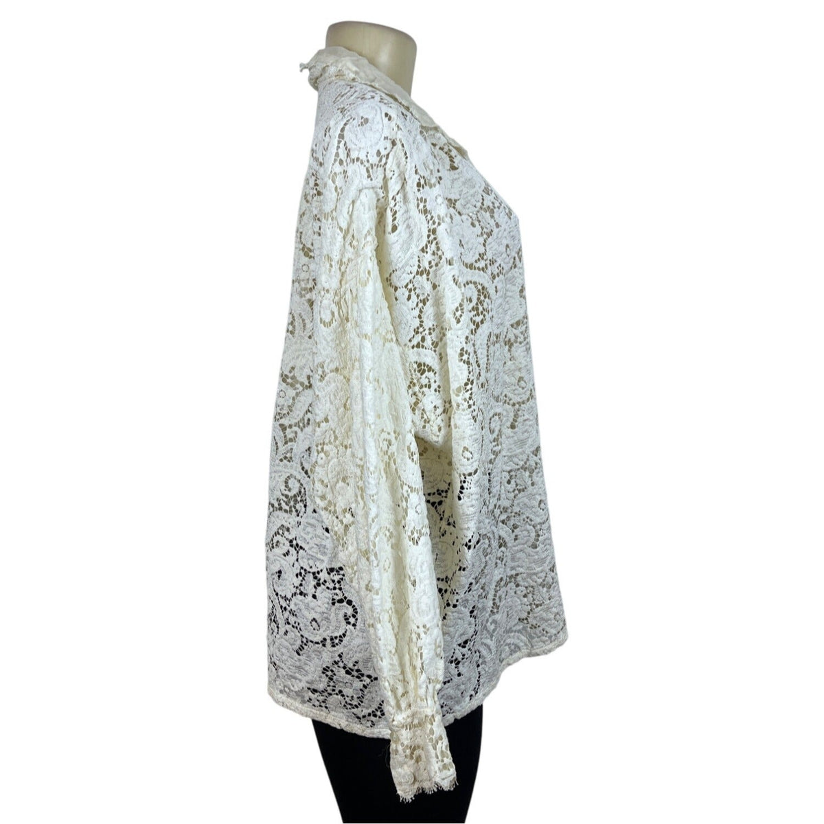 Ellen Tracy Womens Lace Cream Button-Down Top Size M