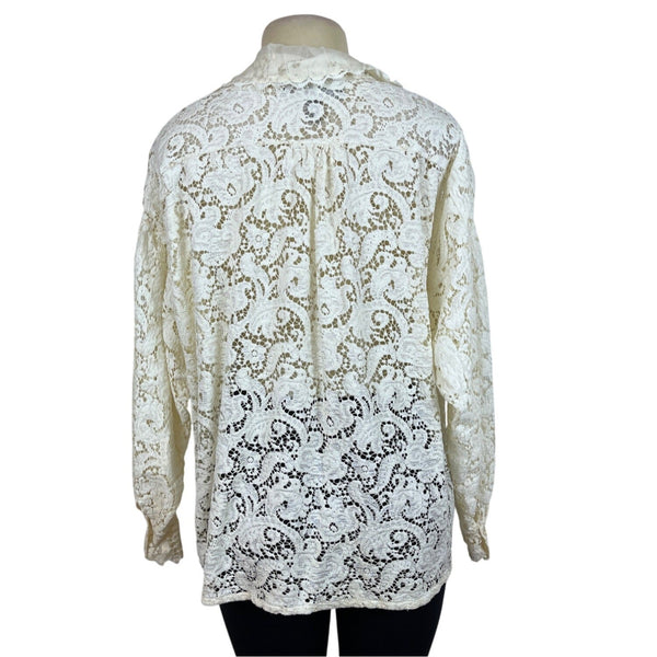 Ellen Tracy Womens Lace Cream Button-Down Top Size M