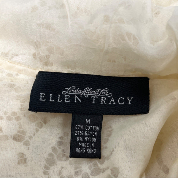 Ellen Tracy Womens Lace Cream Button-Down Top Size M