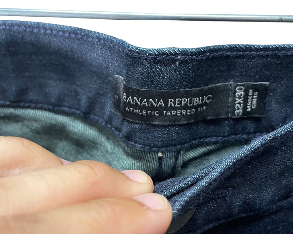 Banana Republic Mens Dark Wash Denim Athletic Tapered Jeans 32x30 Cotton Blend