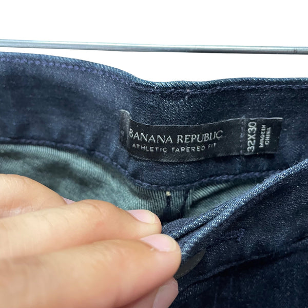 Banana Republic Mens Dark Wash Denim Athletic Tapered Jeans 32x30 Cotton Blend