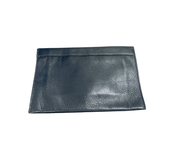 By David Mehler For Dame Navy Leather Envelope Clutch With Snake-Embossed Detail Vintage