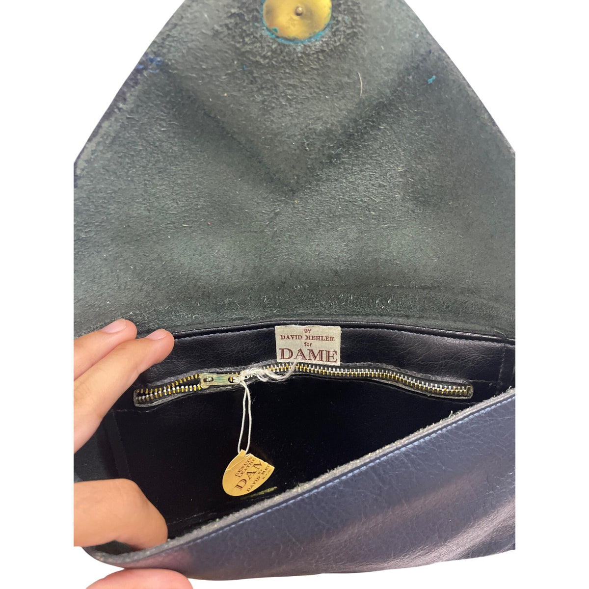 By David Mehler For Dame Navy Leather Envelope Clutch With Snake-Embossed Detail Vintage