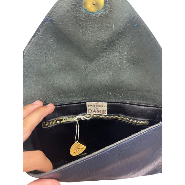 By David Mehler For Dame Navy Leather Envelope Clutch With Snake-Embossed Detail Vintage