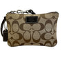 Coach Signature Brown Monogram With Leather Trim & Detachable Strap Wristlet Bag