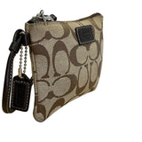 Coach Signature Brown Monogram With Leather Trim & Detachable Strap Wristlet Bag