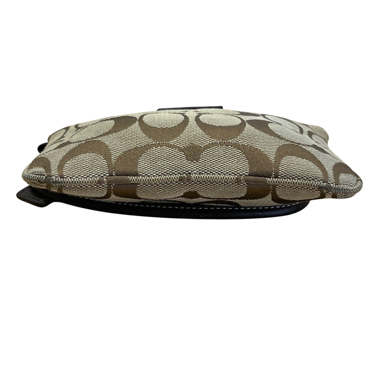 Coach Signature Brown Monogram With Leather Trim & Detachable Strap Wristlet Bag