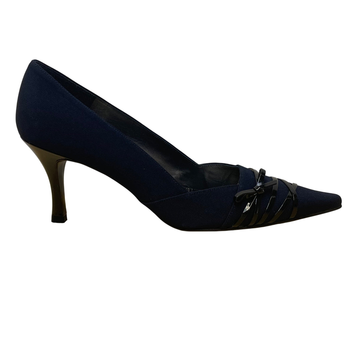 Stuart Weitzman Women’s Navy Crepe Lois Pointed Toe Heels With Bow Accent Sz 8M