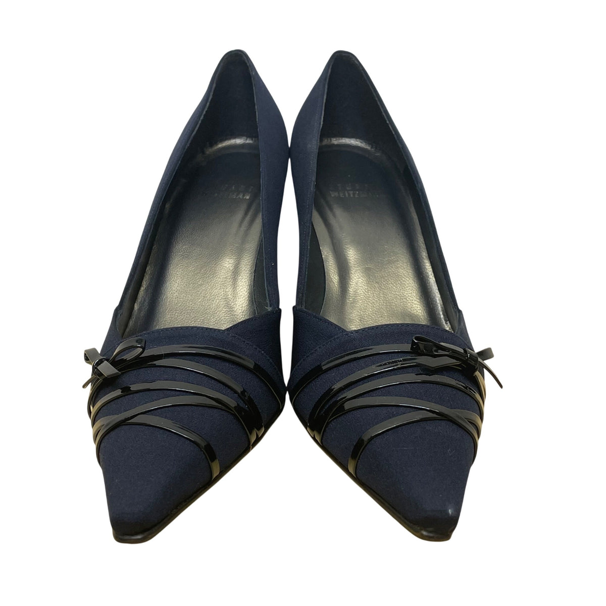 Stuart Weitzman Women’s Navy Crepe Lois Pointed Toe Heels With Bow Accent Sz 8M