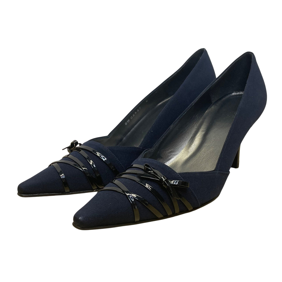 Stuart Weitzman Women’s Navy Crepe Lois Pointed Toe Heels With Bow Accent Sz 8M