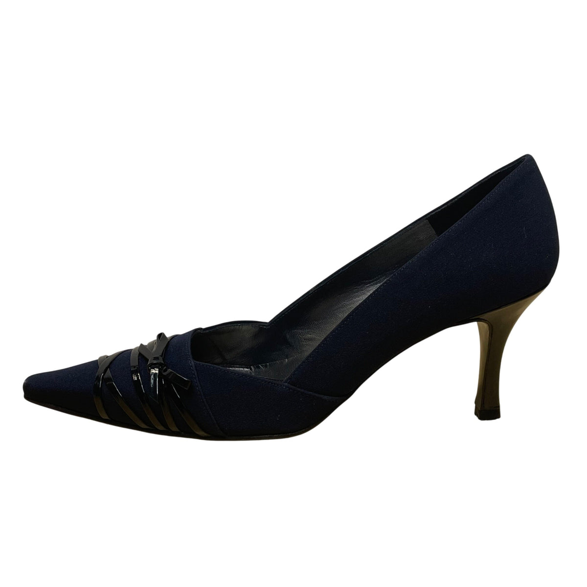 Stuart Weitzman Women’s Navy Crepe Lois Pointed Toe Heels With Bow Accent Sz 8M