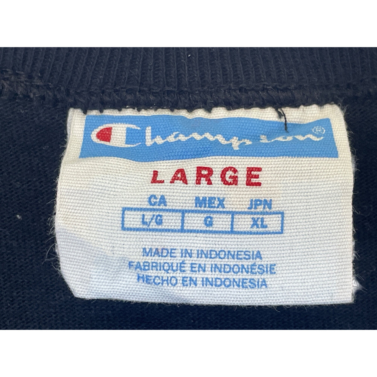 Champion Mens Black Cotton Graphic Tee Large Blue & Pink Vibrant Print Short Sleeve