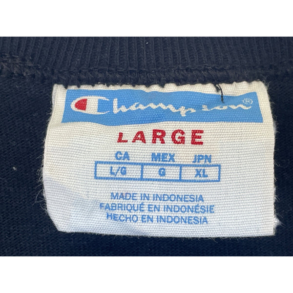 Champion Mens Black Cotton Graphic Tee Large Blue & Pink Vibrant Print Short Sleeve