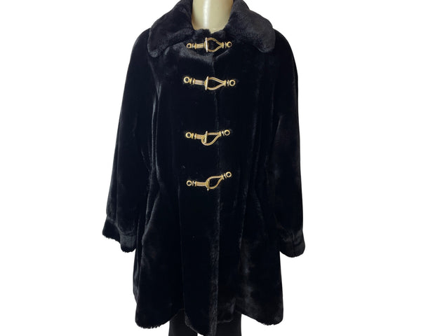St.John Women's Black Fur Coat W/ Gold Accents & Lined Interior Size S