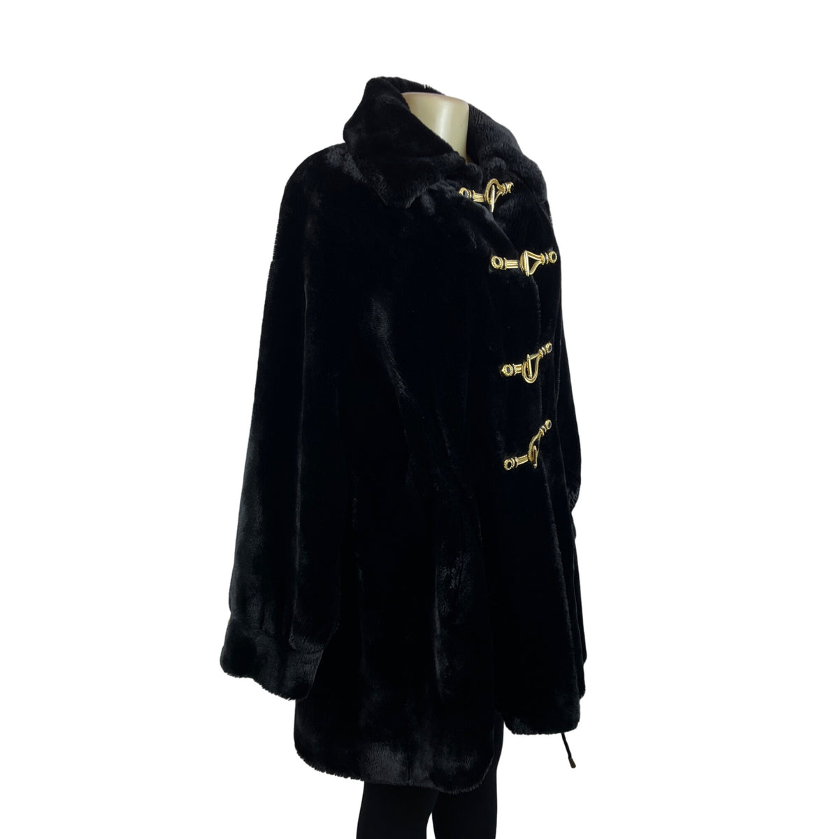 St.John Women's Black Fur Coat W/ Gold Accents & Lined Interior Size S