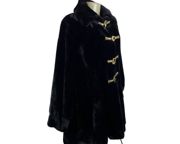 St.John Women's Black Fur Coat W/ Gold Accents & Lined Interior Size S