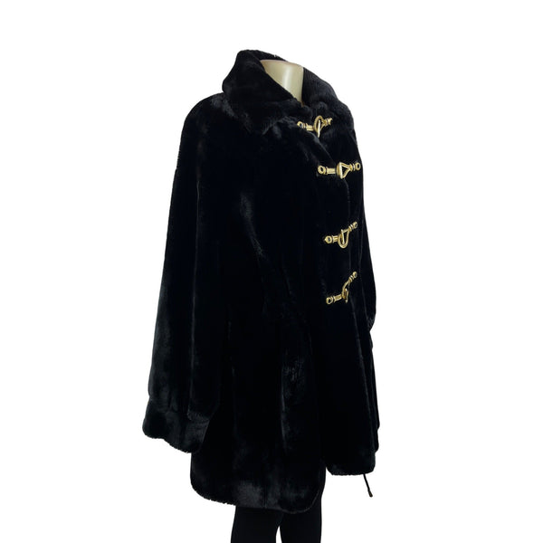 St.John Women's Black Fur Coat W/ Gold Accents & Lined Interior Size S