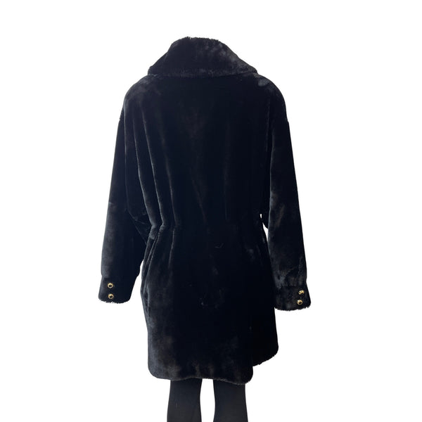 St.John Women's Black Fur Coat W/ Gold Accents & Lined Interior Size S