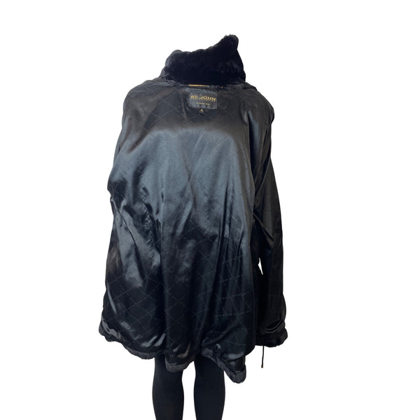 St.John Women's Black Fur Coat W/ Gold Accents & Lined Interior Size S