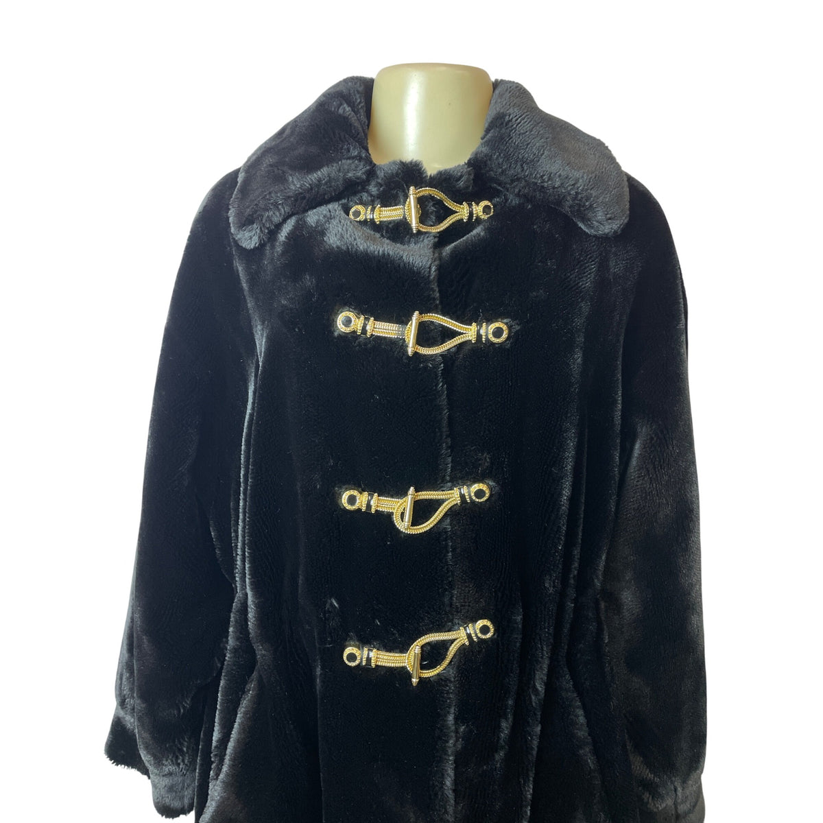 St.John Women's Black Fur Coat W/ Gold Accents & Lined Interior Size S