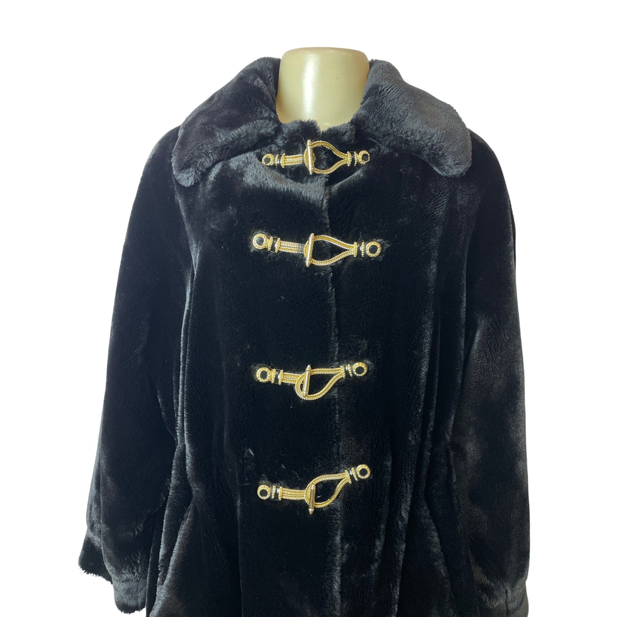 St.John Women's Black Fur Coat W/ Gold Accents & Lined Interior Size S