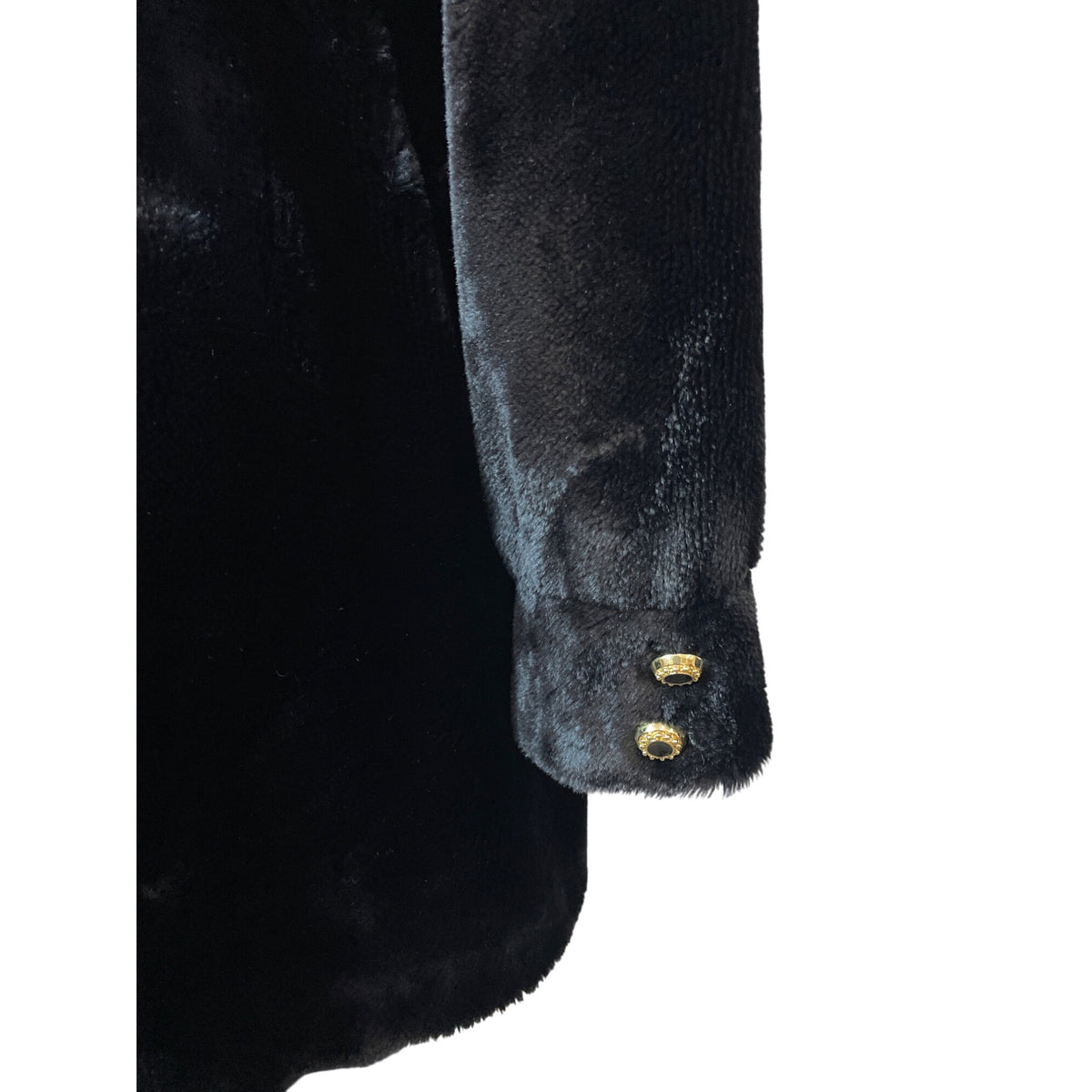 St.John Women's Black Fur Coat W/ Gold Accents & Lined Interior Size S